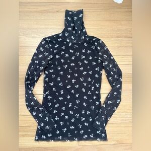Ganni Black Sheer Floral Turtleneck